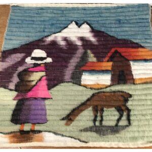 Peruvian Folk Art Hand Woven Coiled Wool Textile Wall Woven Hanging 17"X17”